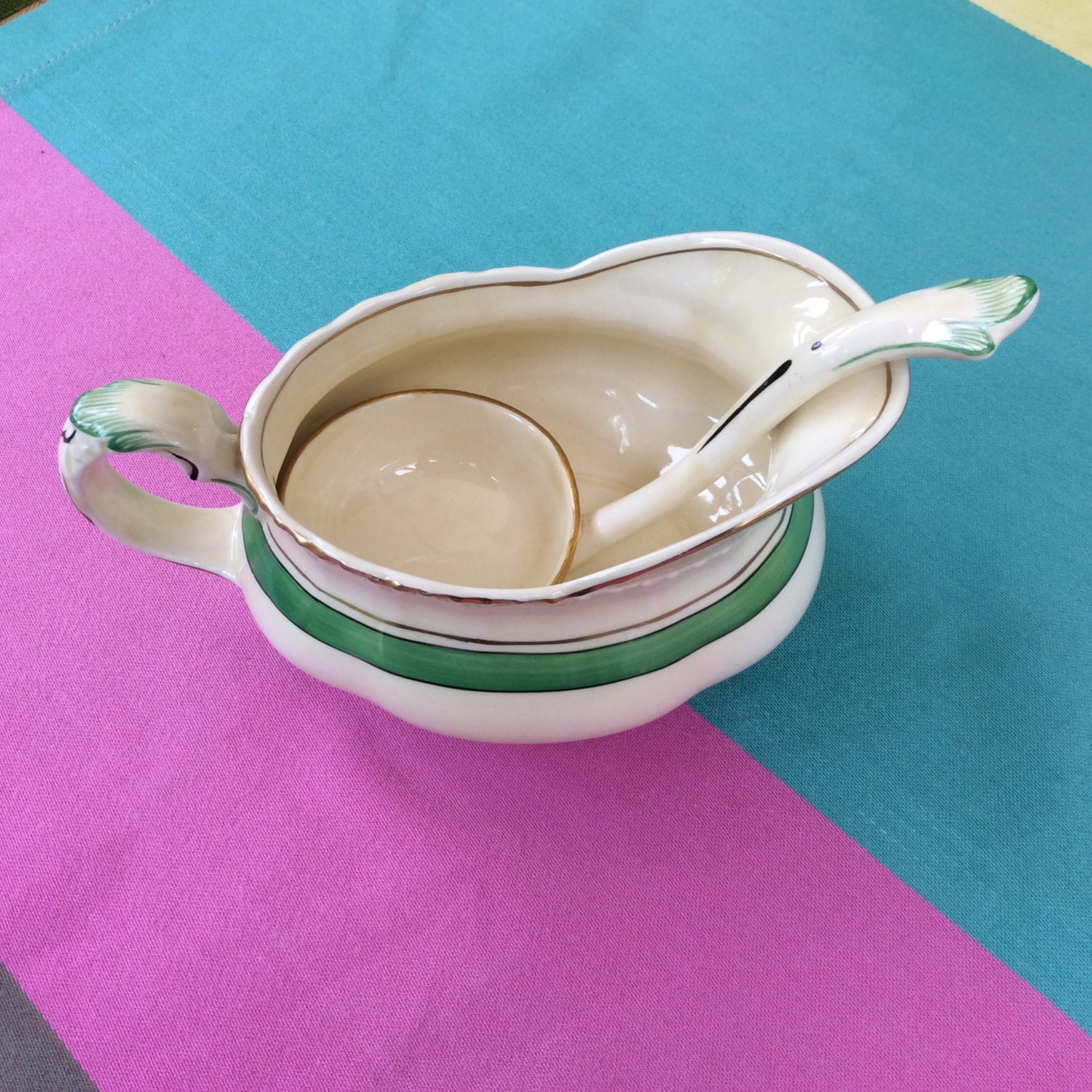 Vintage English Grindley gravy/sauce boat with ceramic ladle