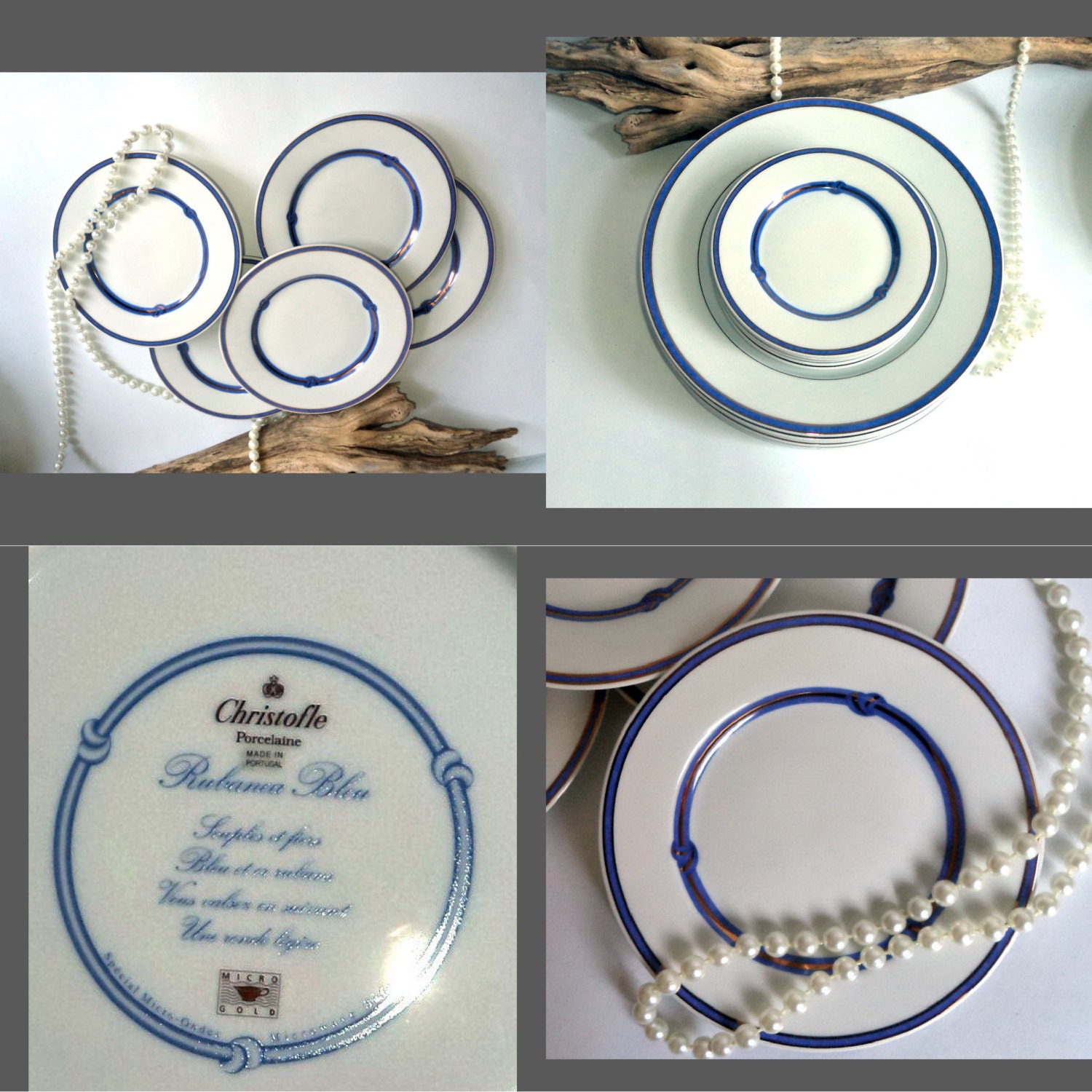 LOT of 3 plates Christofle China Christofle Rubanea Bleu