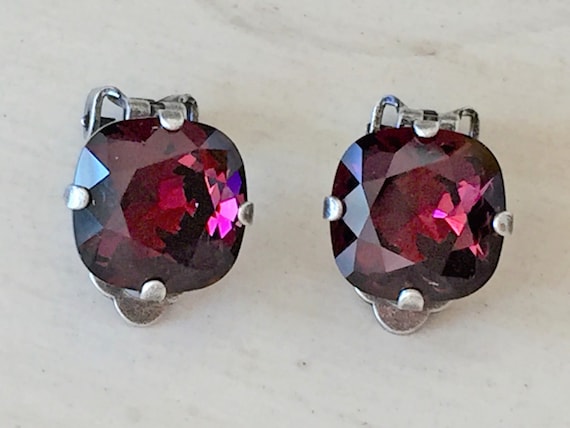 Burgundy Crystal Clip On Earrings