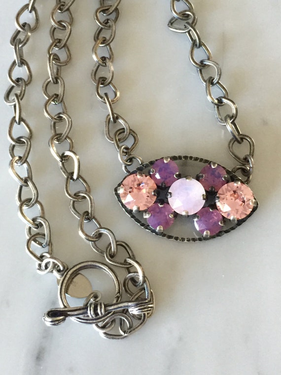 Swarovski Opal Crystal Necklace, Cyclamen Opal Necklace, Swarovski Light Rose Necklace, Rosewater Opal Crystal Necklace