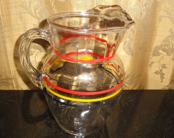 Vintage Mid Century Retro Multicolored Striped Lipped Glass Pitcher