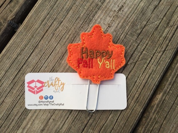 Happy Fall Yall Leaf Planner Clip/Paper Clip/Feltie Clip. Coffee Planner Clip. Halloween Planner Clip. Autumn/Fall Planner Clip