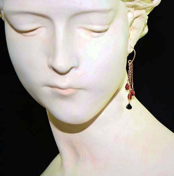 Garnet, gold and spinel earrings