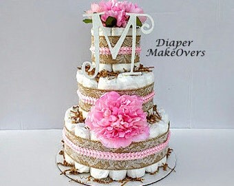 Rustic Burlap Lace Diaper Cake Rustic Burlap Lace Diaper Cake