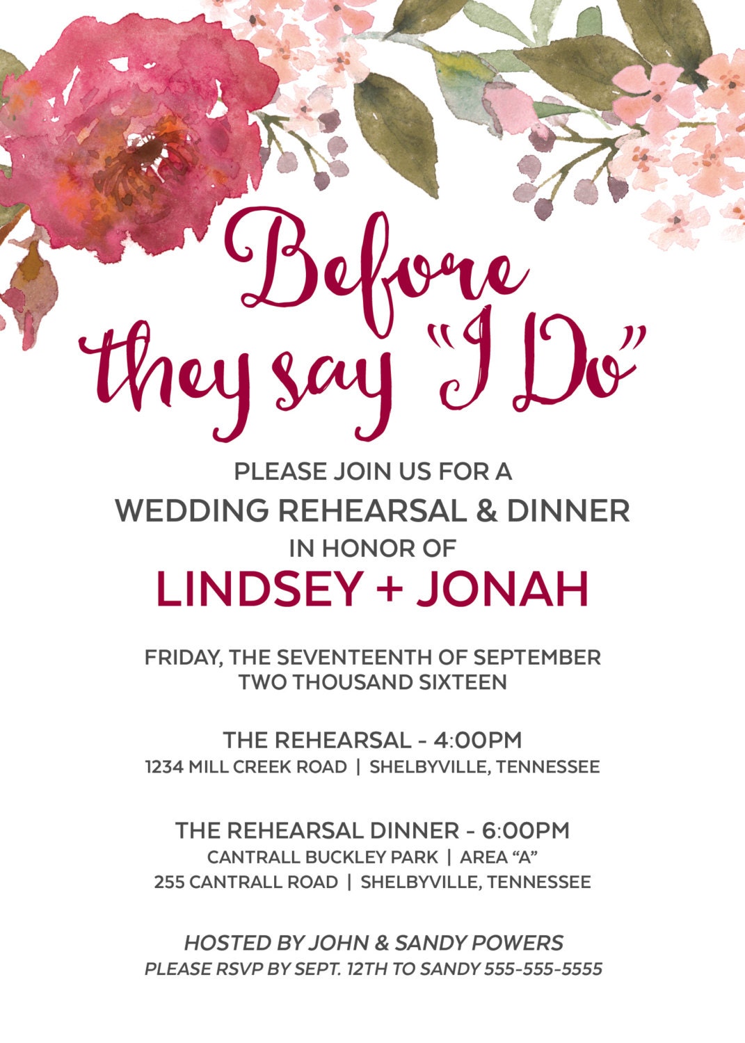 Before They Say I Do Rehearsal Dinner Invitation    The