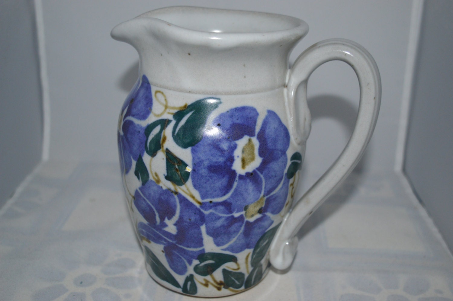 Handmade / pottery pitcher / blue flowers / pottery / pitcher