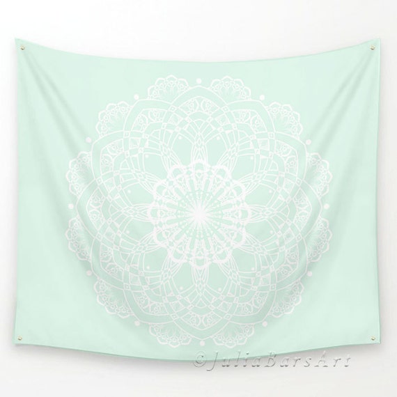 Mint Green Tapestry Mandala Tapestry Mint White Tapestry