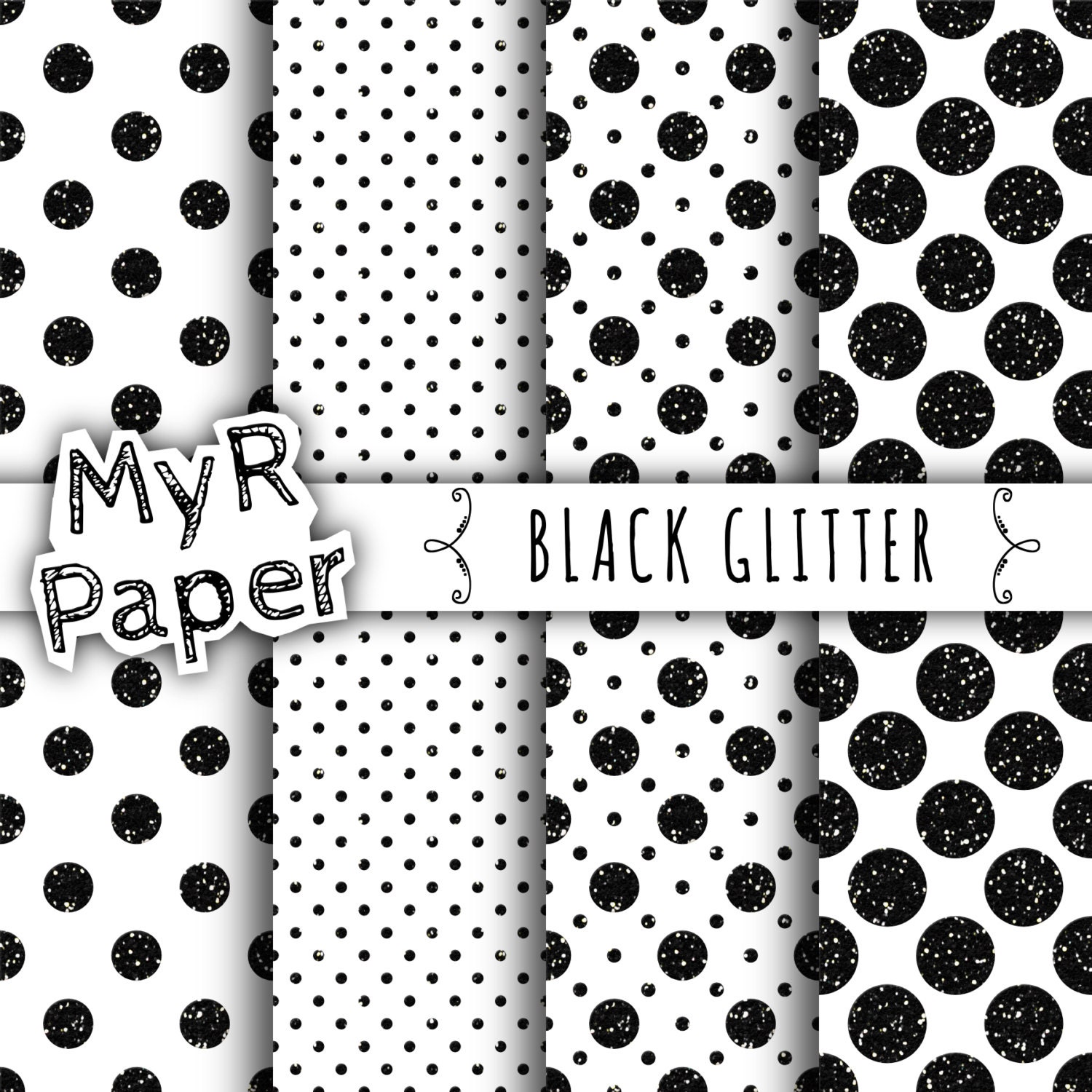 SALE 50 Glitter Digital Paper Black Glitter Paper by MyRpaper