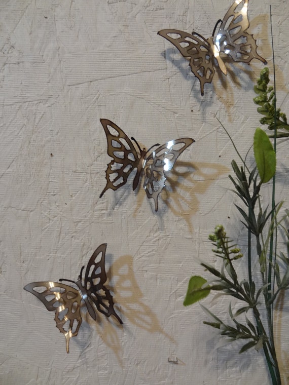 Set of 3 Brushed stainless steel Butterflies Metal