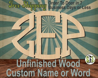 3 Letter Oval Monogram, Unfinished Wood, Connected, Craft, laser cut wood wood, wood cut out, custom, personalized, Free Shipping