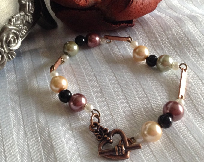 Glass Pearl & Copper Toggle Bracelet