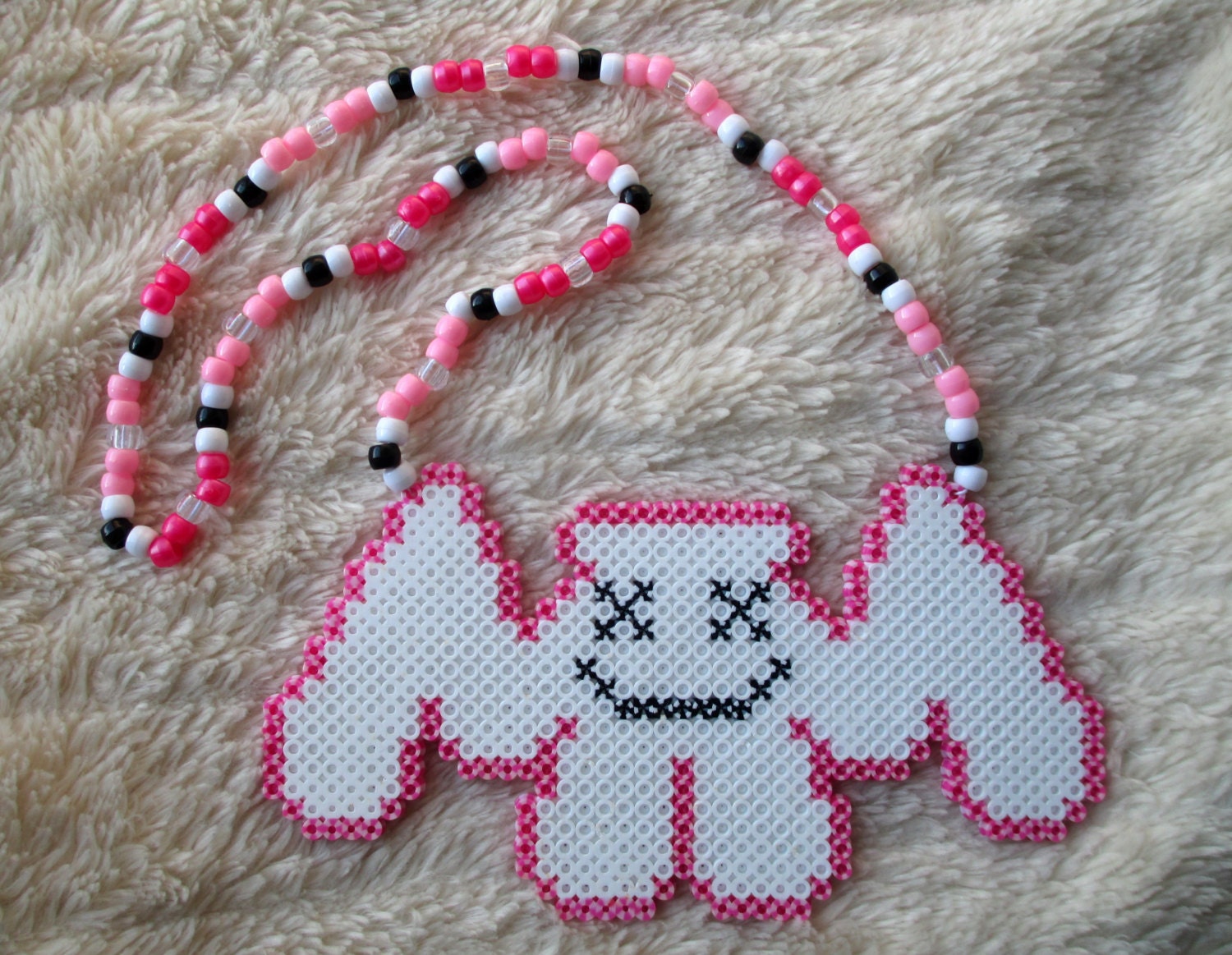 Marshmello Pink Kandi Perler Bead Necklace Rave by TheKandiCrafter