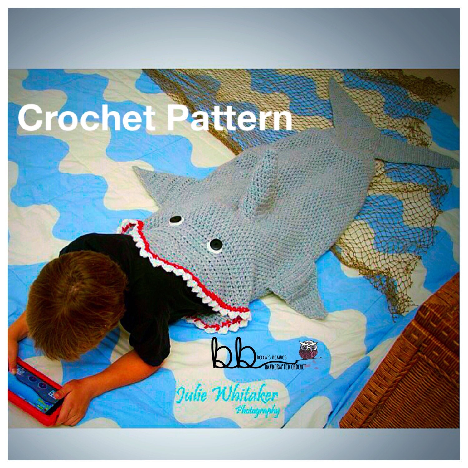 Shark Tail Blanket PATTERN ONLY Crochet Child and Adult