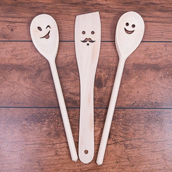 Set of Three Funny Beech Wooden Spoons Funny Wooden Spons
