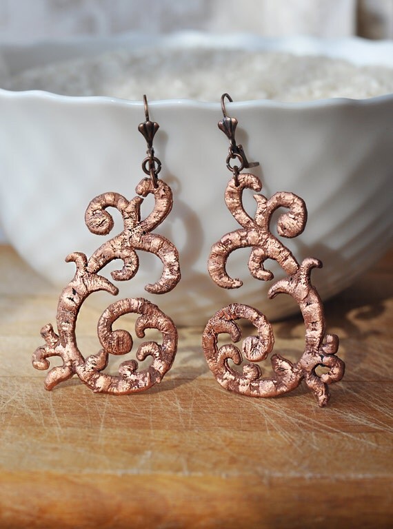 long lace earrings largest copper earrings electroformed