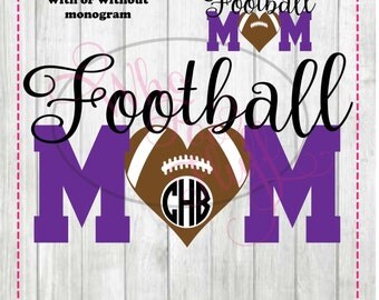 Fotball Mom Monogram - svg, png, jpg cutting file - football cutting file, cricut circle die cut vinyl w/or w/o monogram football mom