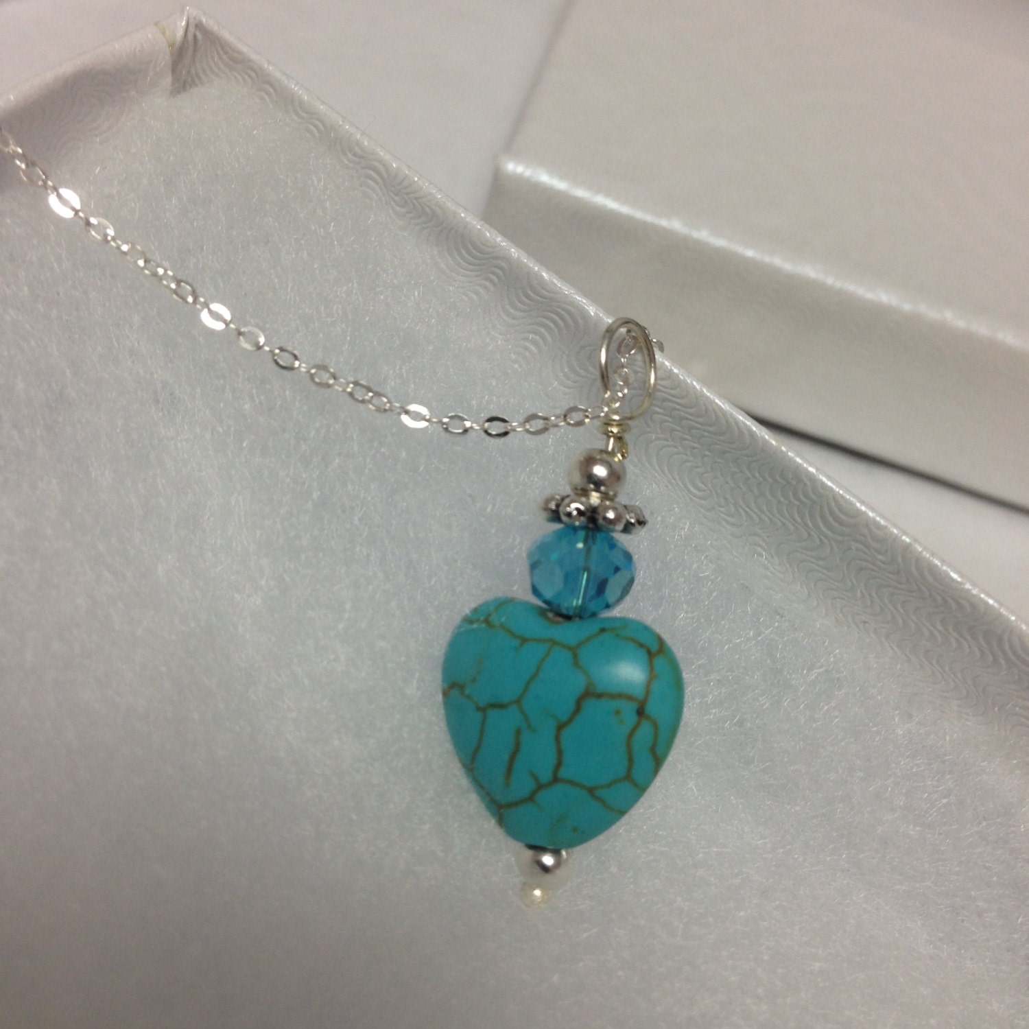Turquoise heart pendant Sterling silver necklace stone pendant