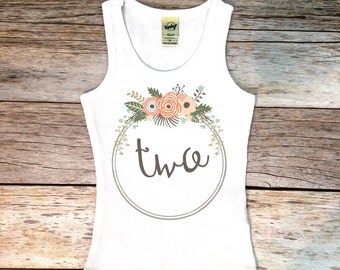 Two tank top, Second birthday tank top, Turning two shirt, Two year old birthday shirt, 2nd Birthday tank top, Floral Tank top, 2nd Birthday