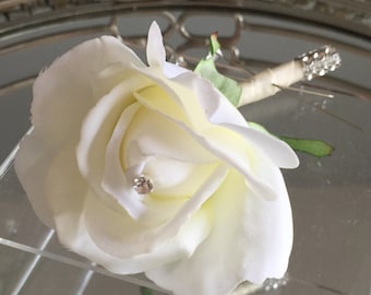 Garden Rose Boutonniere cream boutonniere | etsy Garden Rose Boutonniere cream boutonniere | etsy