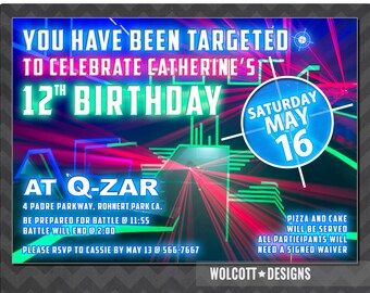Laser Tag Invitation, Laser Tag Birthday, Laser Tag Party, Laser Tag Invite, Boys, Girls Laser Tag