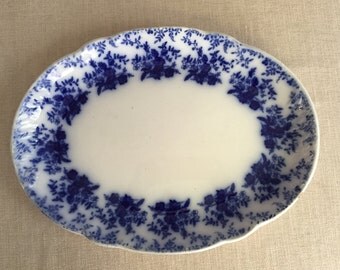 Antique Flow Blue Ladas Pattern Platter by Ridgways, Made in England