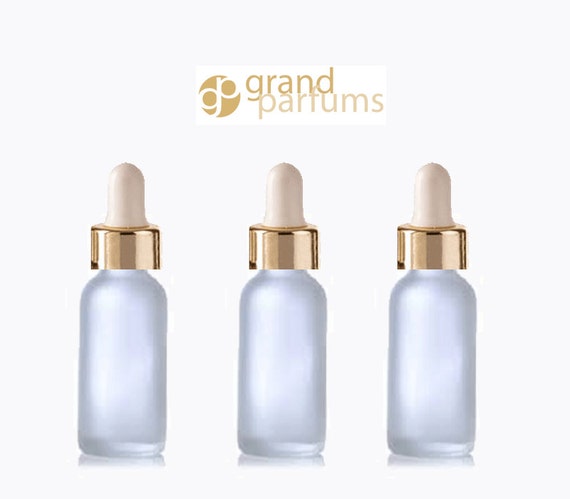 Download 12 FROSTED 15ml Glass Bottles w/ Metallic Gold Glass Dropper