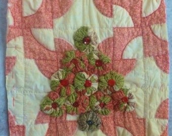 Primitive Christmas tree wall hanging, made from 1900s Adirondacks cutter quilts, One of a Kind