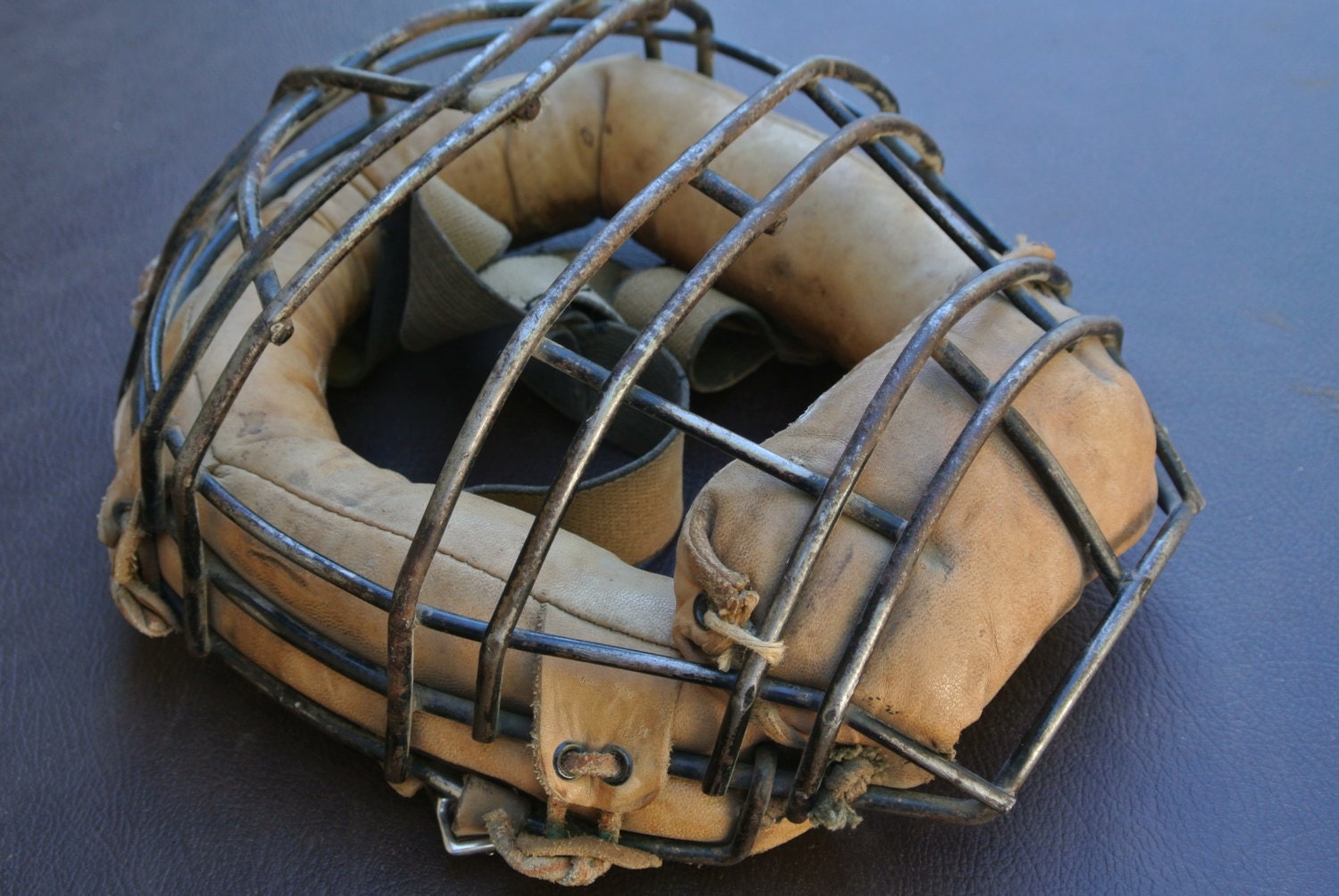 Vintage Baseball Catchers Mask Leather and by DomesticTitanVintage