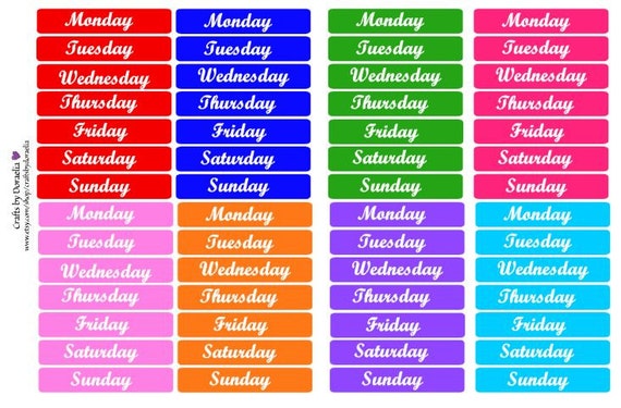 Days of the week stickers Erin Condren by CraftsbyDoraelia on Etsy