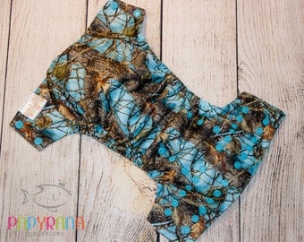 Blue timber cloth diaper / Camo diaper / one-size pocket diaper / daddy's hunter camo diaper