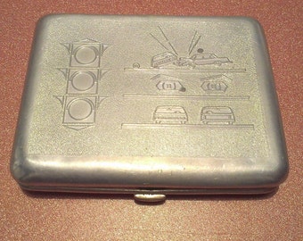 Vintage Soviet Aluminium Cigarette Case 1960's Traffic light.