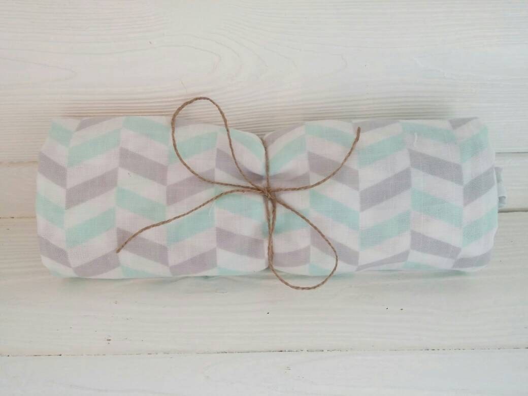 Aqua and gray chevron muslin swaddle blanket