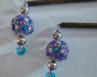 Purple and Blue Beaded Hair Stick Jewelry