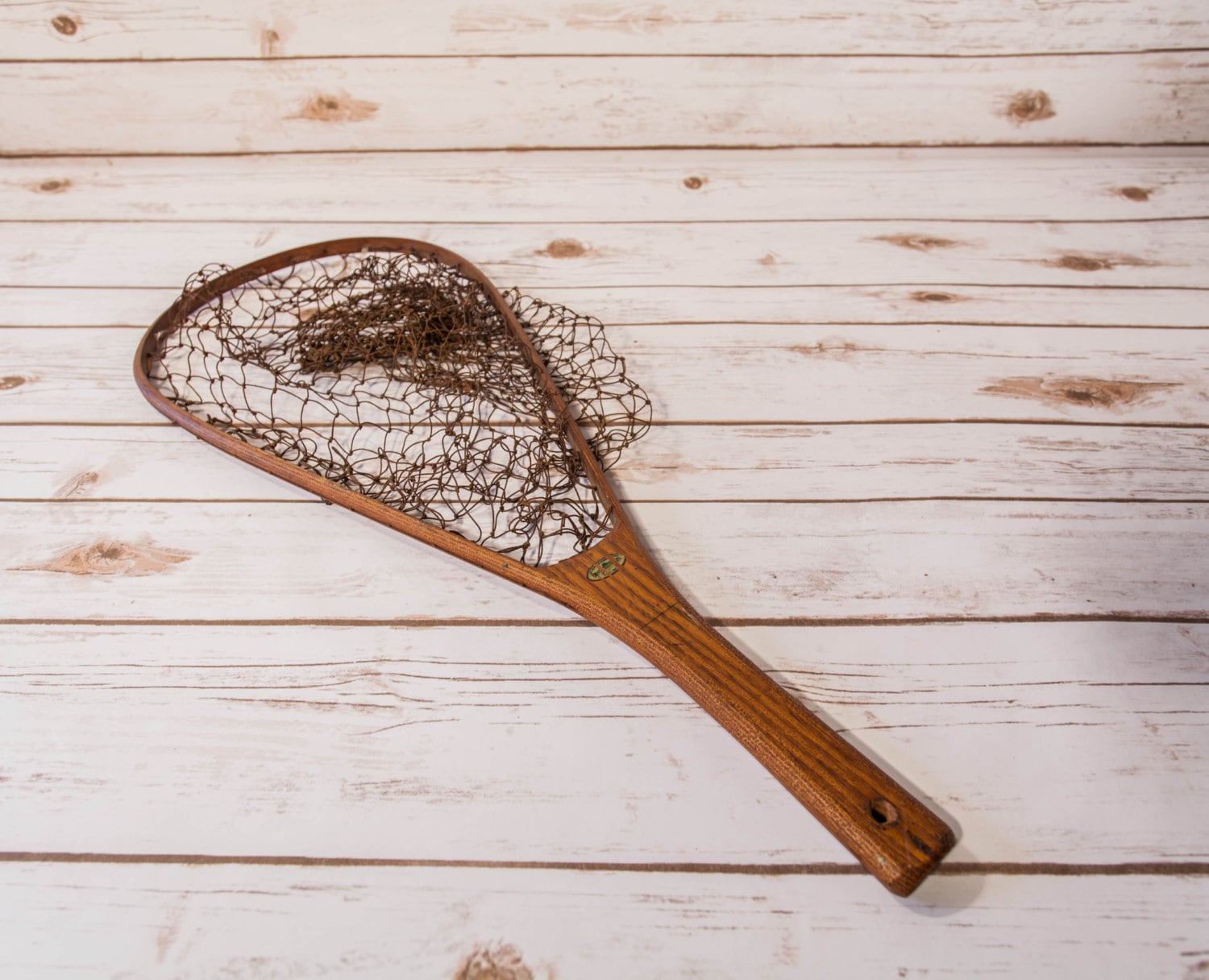 Vintage Ed Cummings Wooden Fishing Net Trout Landing Net