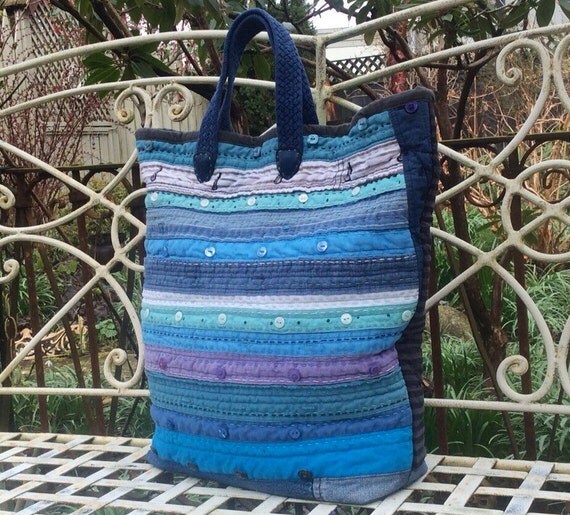 Linen tote Repurposed Linen tote Large Beach bag Quilted