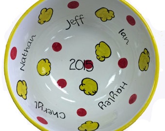 Personalized Family Popcorn Bowl, Family Popcorn Bowl, Hand Painted Pottery, Personalized Pottery, Family Movie Night,