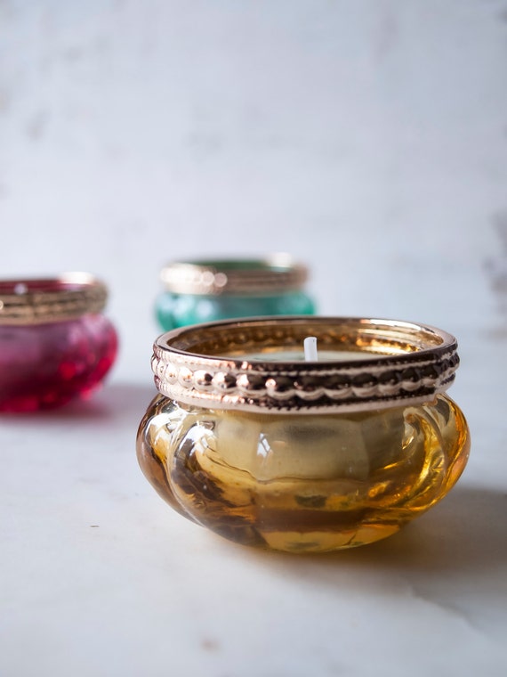 Gold Rim Candle Holder Moroccan Style Set of 3 Tea Light