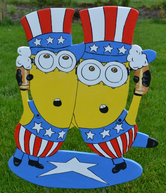 Minions 4th of July Independance Day American Flag Lawn stakes