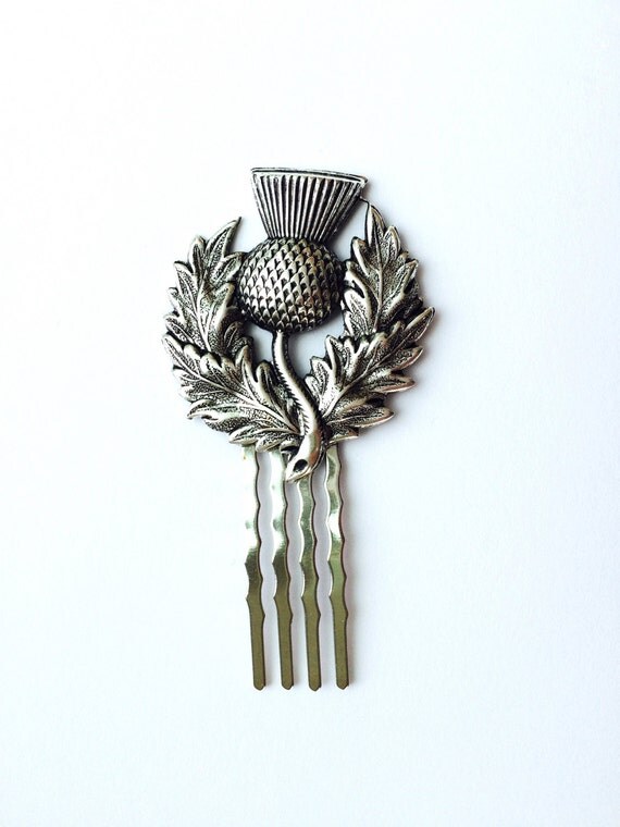 Silver Scottish Thistle Hair Comb Scottish Bridal Hair