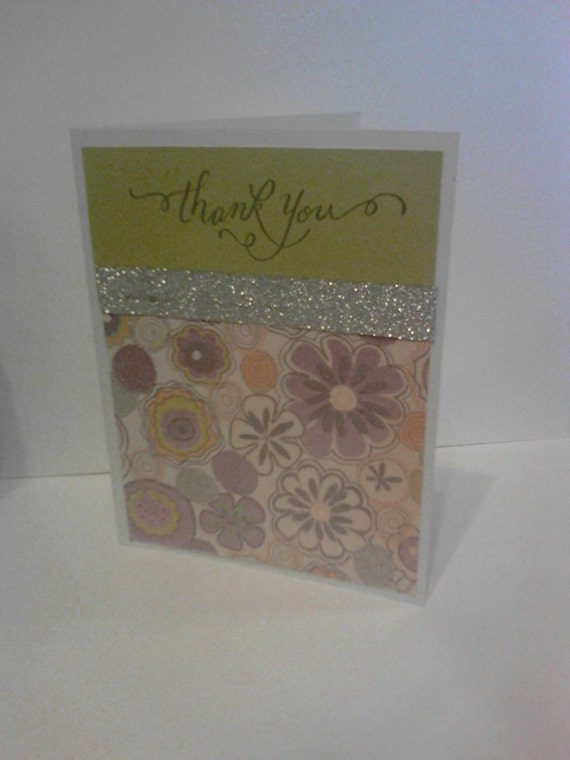 Items similar to Thank You Card green purple flowers on Etsy