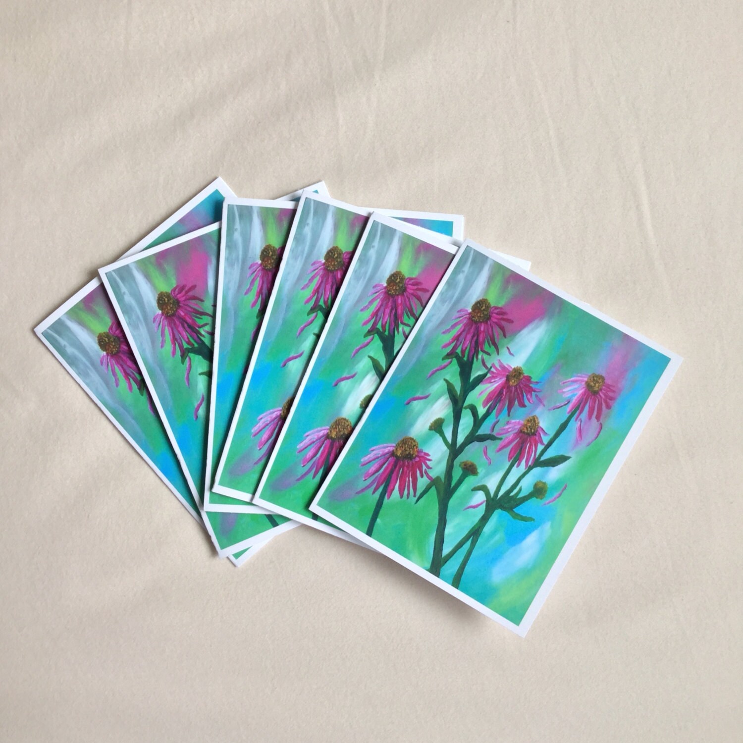 Coneflower Flower Note Cards Blank Note Cards by UpandDownArt