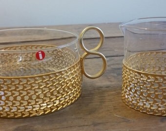 Iittala TSAIKKA Gold Sugar Bowl and Creamer Timo Sarpaneva