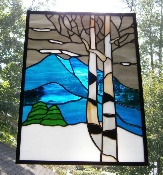 Stained Glass Panel Of Aspen Tree In Winter By Downriverglass 3658