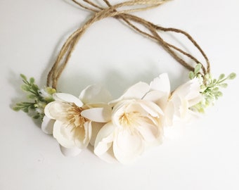 Tieback Flower Crown Headband, Newborn Photo Prop, Baby Tieback Flower Crown, Baby Flower Crown, Toddler Flower Crown, Girls Flower Crown
