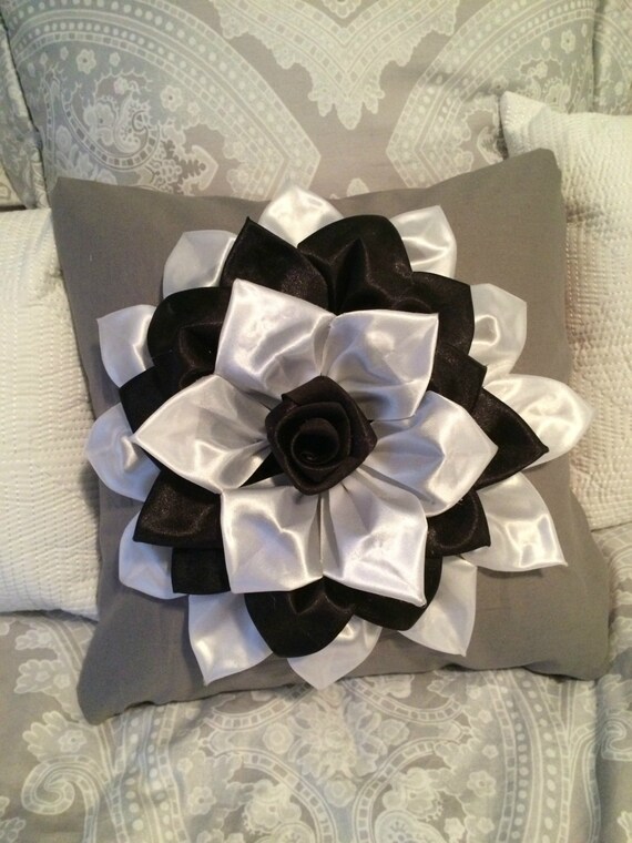 Decorative pillow flower pillow black and white by ReginaKril