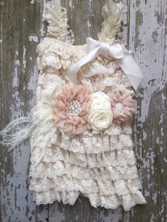 Ivory lace petti romper Flower Ivory romper baby by POSHinPINKKIDS
