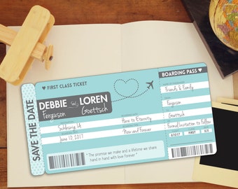 Save the date, travel save the date, boarding pass save the date, plane ticket save the date, traveling ticket, travel theme, download print