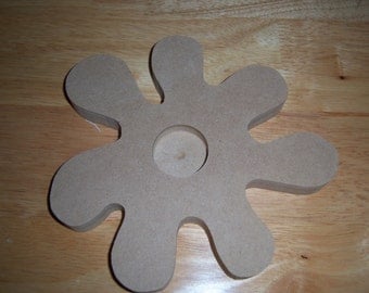 Set of two wood shapes to paint or mosaic or decoupage-flower tealight holder and oval mirror.