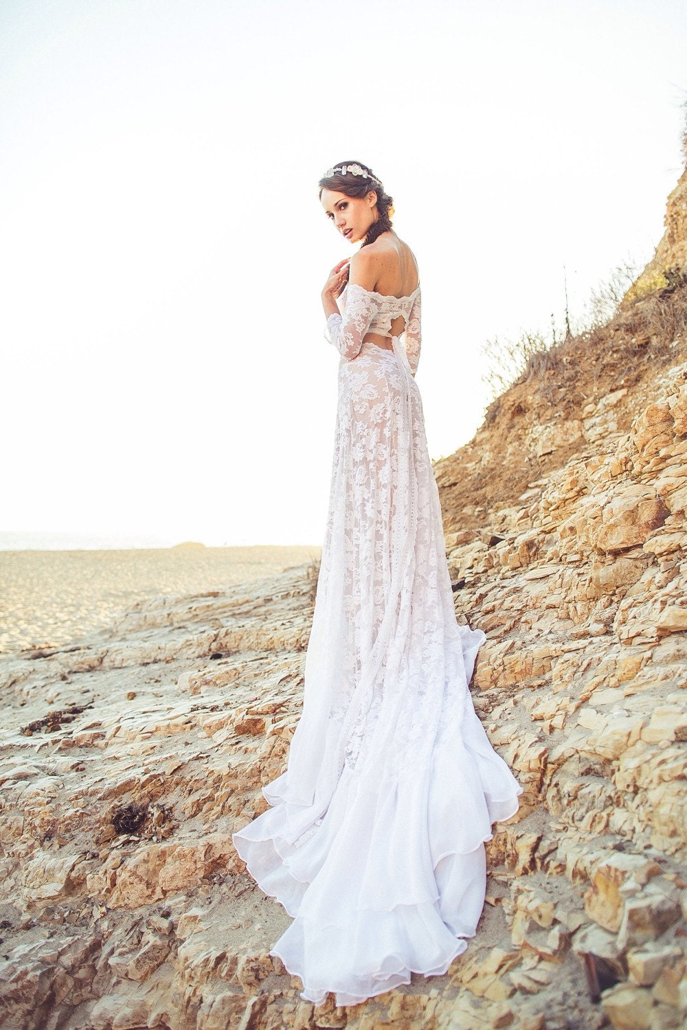 boho crop top wedding dress