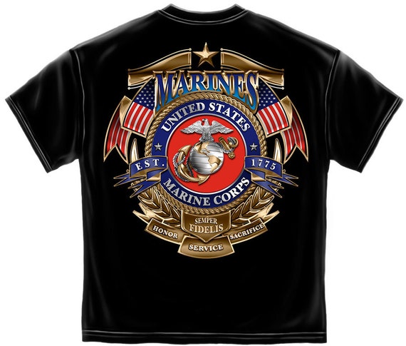 DeeGees - U.S. Marine Corps Badge of Honor T-Shirt 100% Cotton Black ...